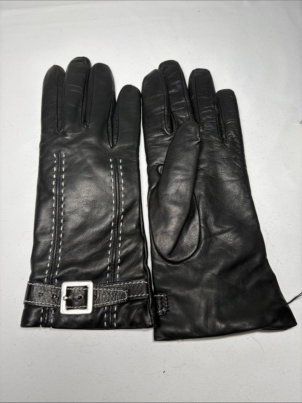 Unbranded Black Leather White Stitching wool-lined Glove 6.5